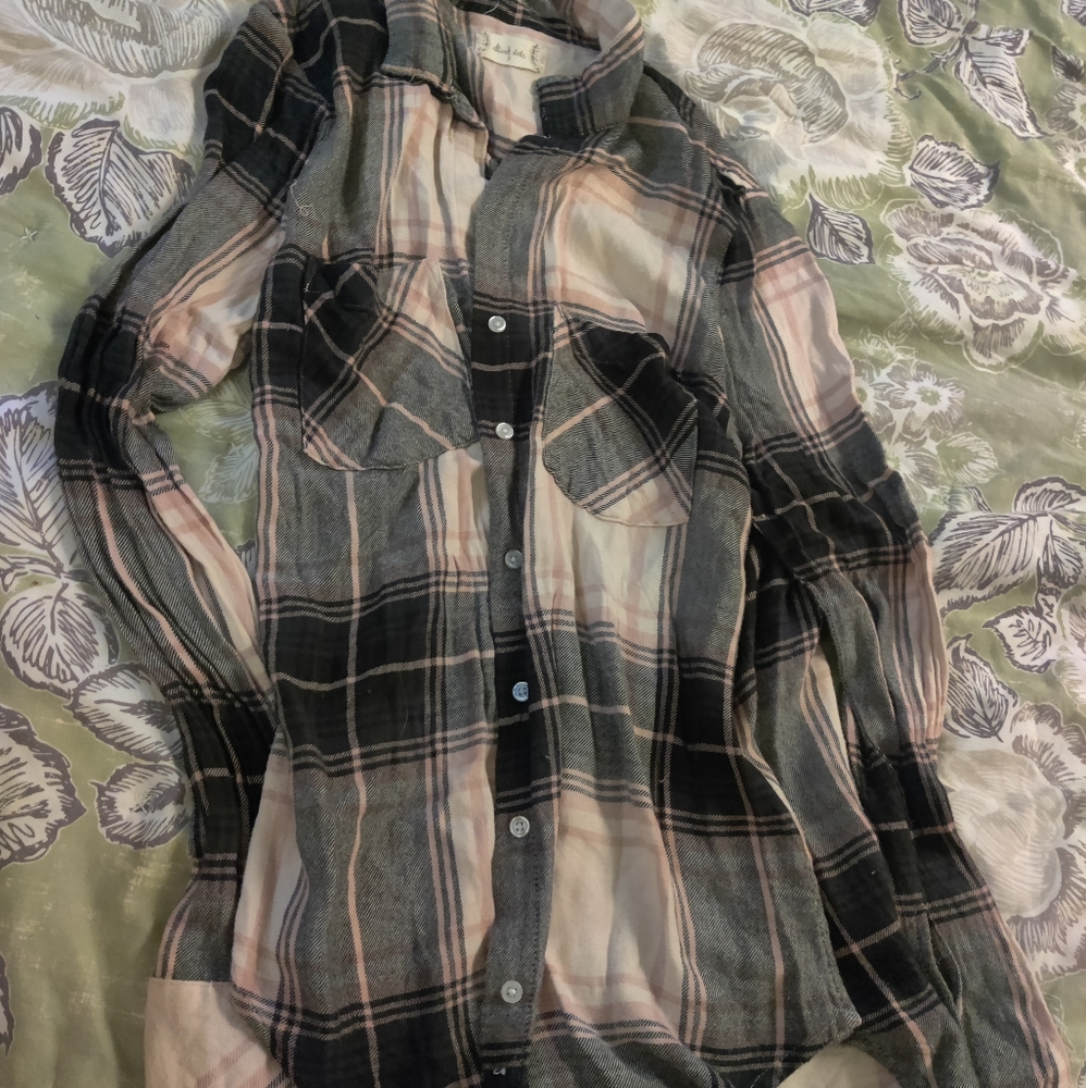 ALTAR'D STATE pink and dark green Flannel shirt size S
